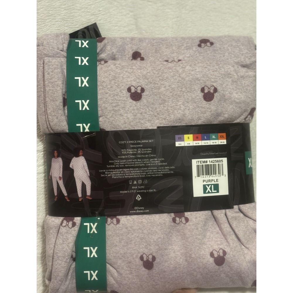 NEW Disney Pajama Set Women's XL Mickey Cozy 2 Piece Purple Long Sleeve & Pants - Picture 6 of 8